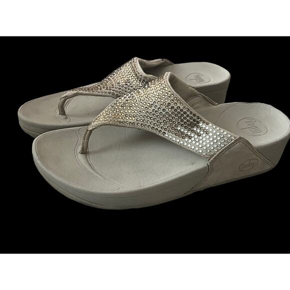 Fitflop Suede Crystal Rokkit Sandals •Women 9/EU 41• Flare Rhinestones Beige - Picture 3 of 9